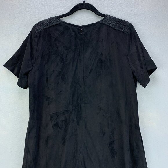 Miss Me‎ Dress Womens Medium Shift Black Faux Suede Embroidered Short Sleeve - Picture 6 of 15